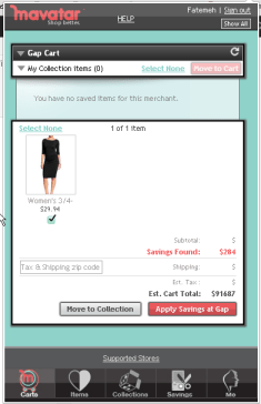 Mavatar's shopping cart